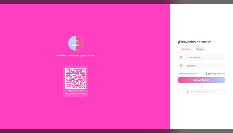 La portada de Swap Closet, con el logo, el lema y el QR de descarga de la app